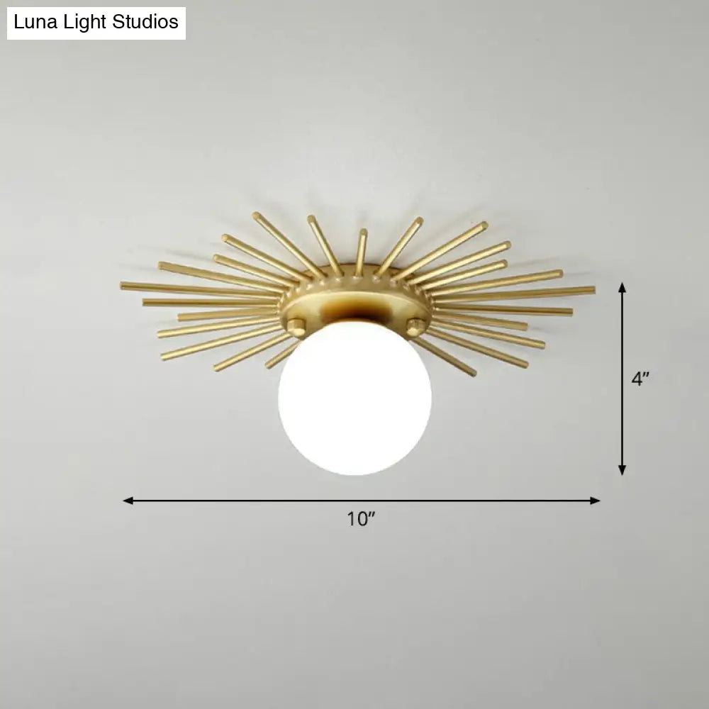 DecorBites™ DecorBites™ Sleek Opal Glass Semi-Flush Mount Ceiling Light for Foyer - Golden Sunburst Design
