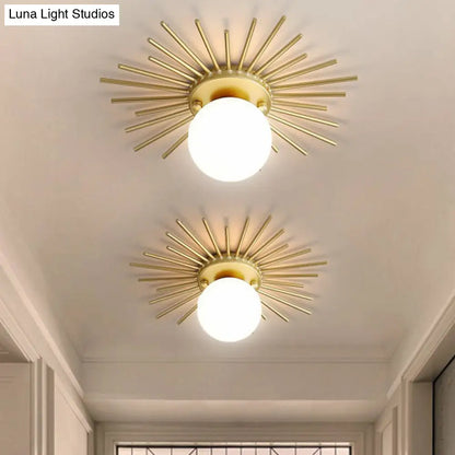 DecorBites™ DecorBites™ Sleek Opal Glass Semi-Flush Mount Ceiling Light for Foyer - Golden Sunburst Design