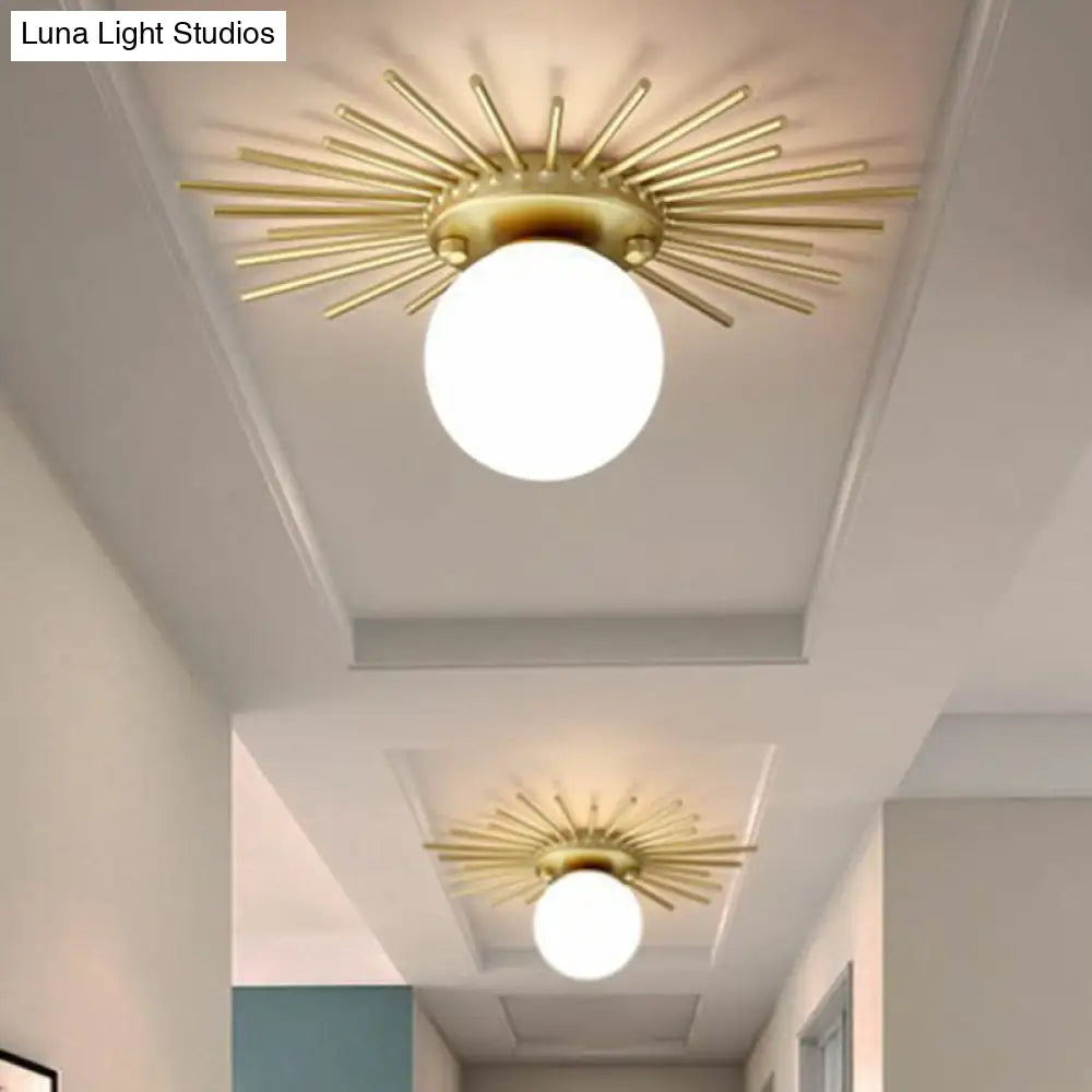 DecorBites™ DecorBites™ Sleek Opal Glass Semi-Flush Mount Ceiling Light for Foyer - Golden Sunburst Design
