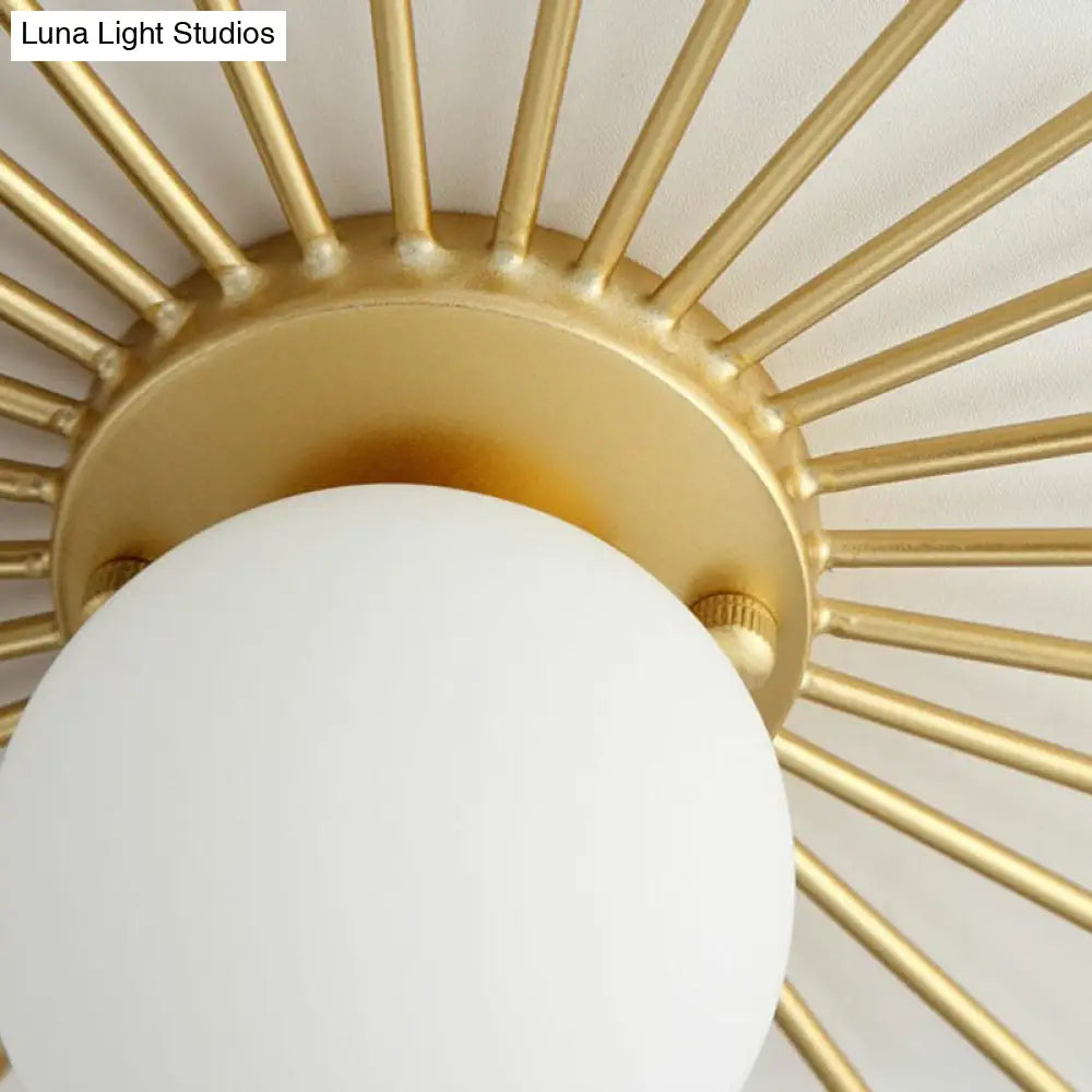 DecorBites™ DecorBites™ Sleek Opal Glass Semi-Flush Mount Ceiling Light for Foyer - Golden Sunburst Design