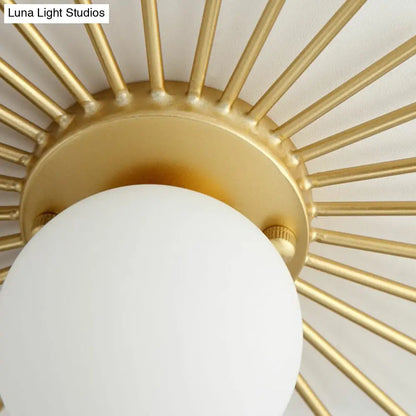 DecorBites™ DecorBites™ Sleek Opal Glass Semi-Flush Mount Ceiling Light for Foyer - Golden Sunburst Design
