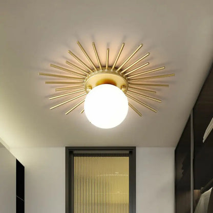 DecorBites™ DecorBites™ Sleek Opal Glass Semi-Flush Mount Ceiling Light for Foyer - Golden Sunburst Design