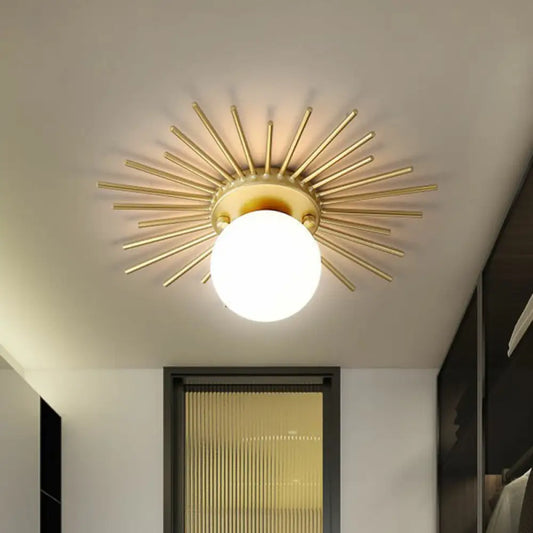 DecorBites™ DecorBites™ Sleek Opal Glass Semi-Flush Mount Ceiling Light for Foyer - Golden Sunburst Design