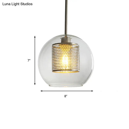 Sleek Orb Pendant Light with Mesh Cylinder Shade - Ideal Glass Hanging Lamp for Hallways