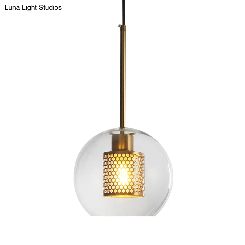 Sleek Orb Pendant Light with Mesh Cylinder Shade - Ideal Glass Hanging Lamp for Hallways