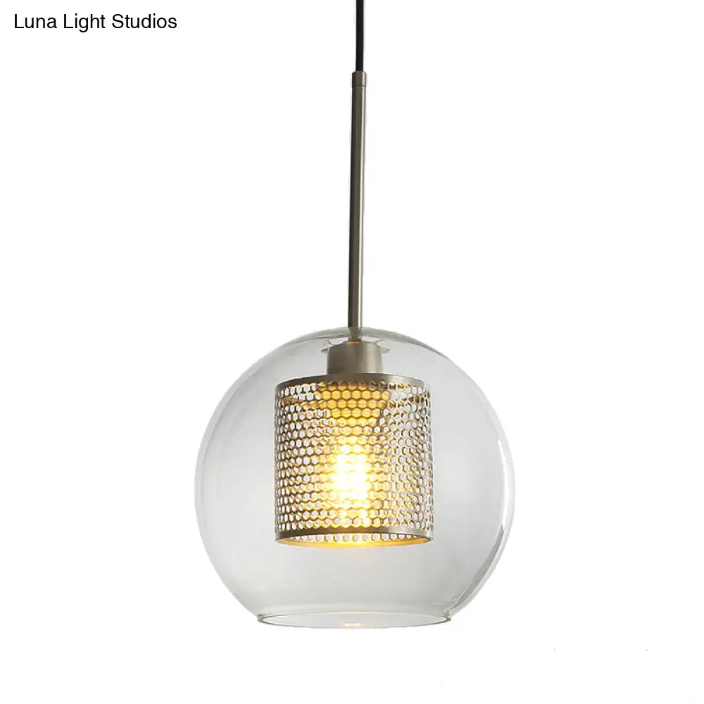 Sleek Orb Pendant Light with Mesh Cylinder Shade - Ideal Glass Hanging Lamp for Hallways