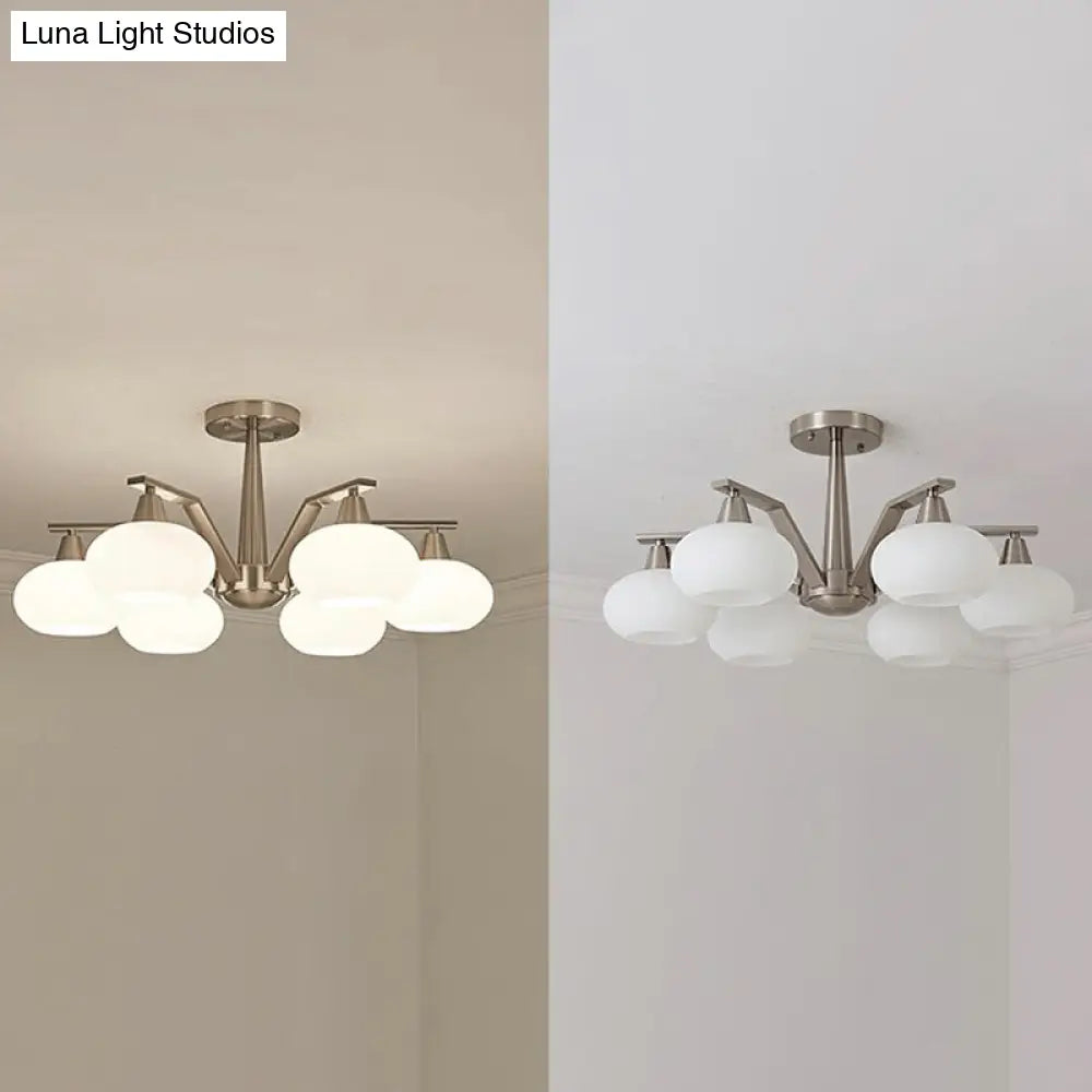 DecorBites™ DecorBites™ Sleek Oval Semi-Flush Mount Ceiling Light with Opal Glass: Modern Nickel Chandelier for Living Room