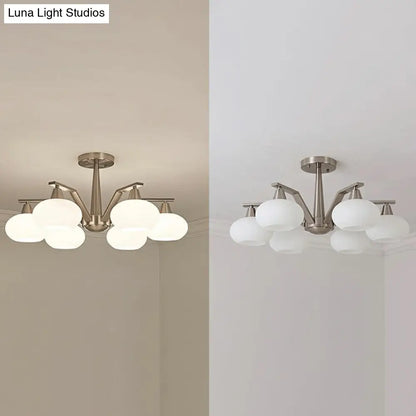 DecorBites™ DecorBites™ Sleek Oval Semi-Flush Mount Ceiling Light with Opal Glass: Modern Nickel Chandelier for Living Room