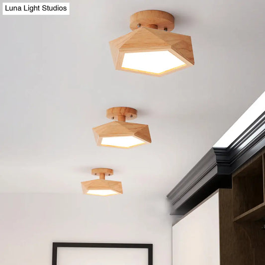 DecorBites™ DecorBites™ Sleek Pentagon LED Semi Flush Mount - Simplicity Wood Corridor Ceiling Light