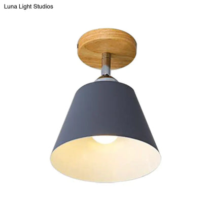 DecorBites™ DecorBites™ Sleek Pink/Gray Cone Semi Flush Mount Lighting for Modernist Balcony - Metal, 1 Light