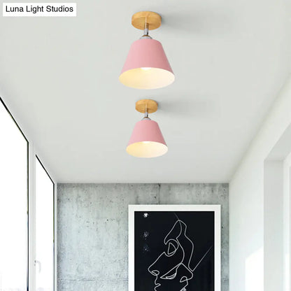 DecorBites™ DecorBites™ Sleek Pink/Gray Cone Semi Flush Mount Lighting for Modernist Balcony - Metal, 1 Light