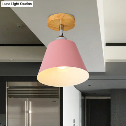 DecorBites™ DecorBites™ Sleek Pink/Gray Cone Semi Flush Mount Lighting for Modernist Balcony - Metal, 1 Light