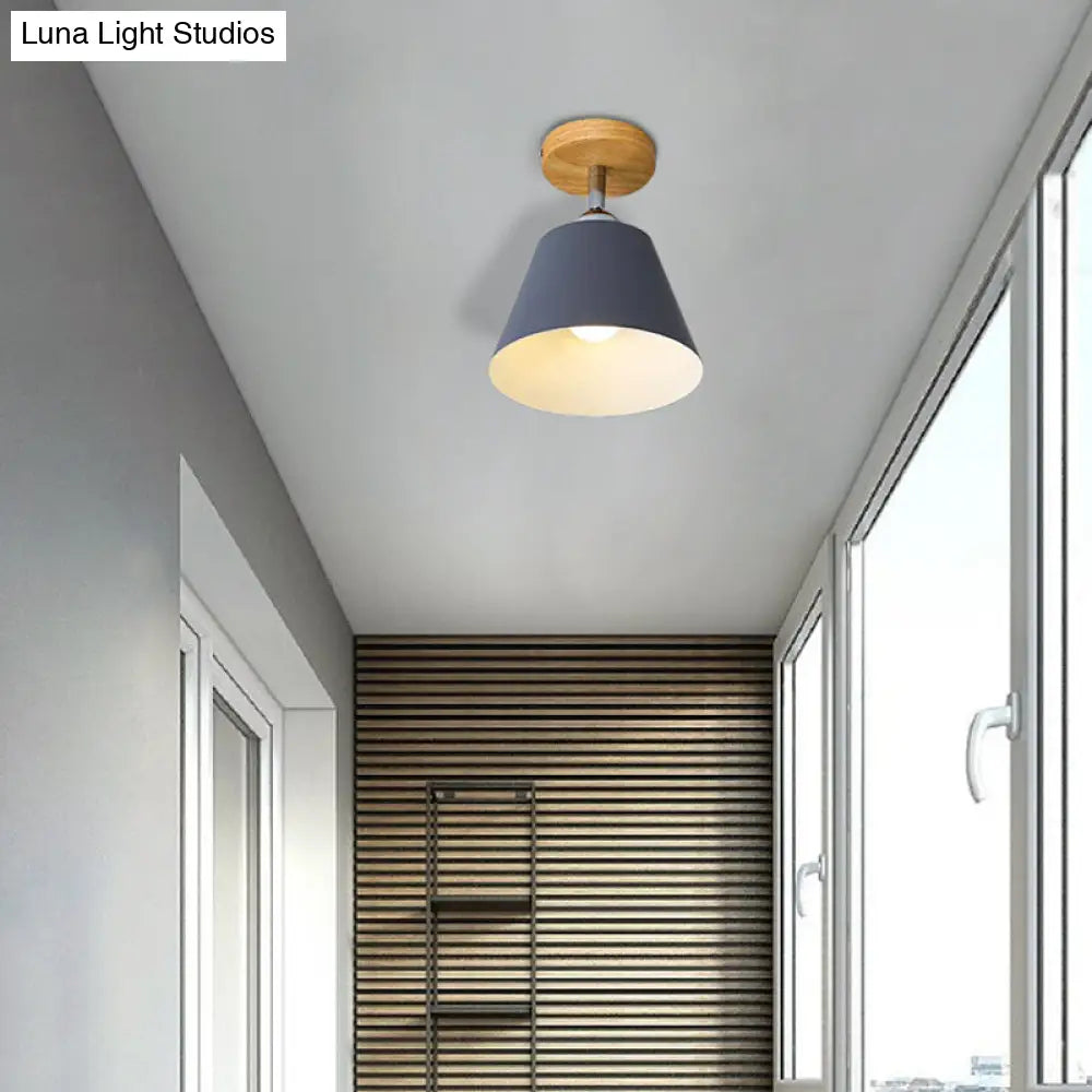 DecorBites™ DecorBites™ Sleek Pink/Gray Cone Semi Flush Mount Lighting for Modernist Balcony - Metal, 1 Light