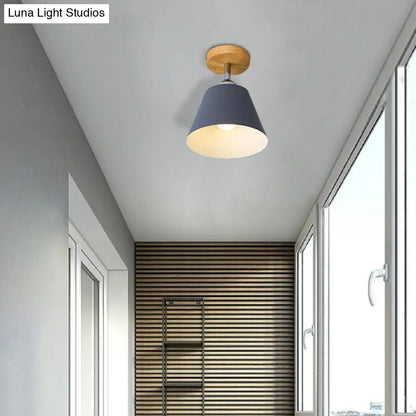 DecorBites™ DecorBites™ Sleek Pink/Gray Cone Semi Flush Mount Lighting for Modernist Balcony - Metal, 1 Light