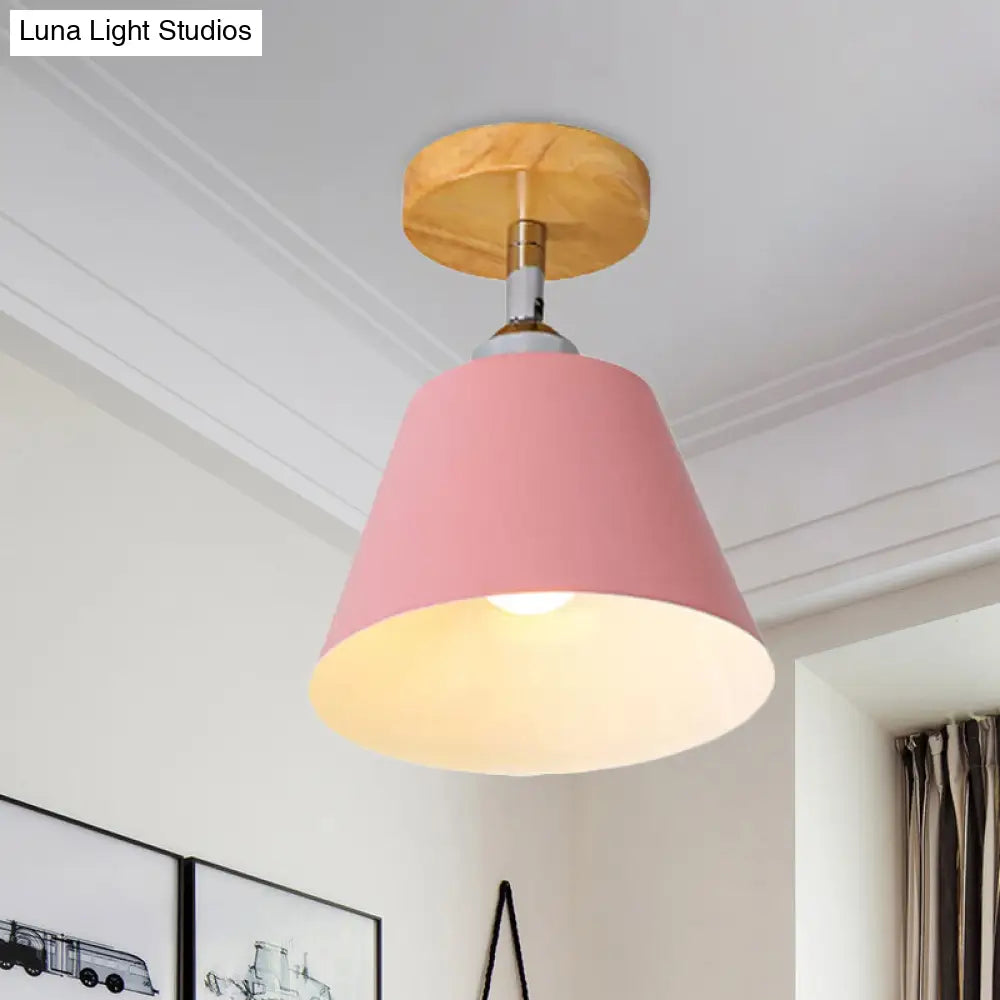 DecorBites™ DecorBites™ Sleek Pink/Gray Cone Semi Flush Mount Lighting for Modernist Balcony - Metal, 1 Light