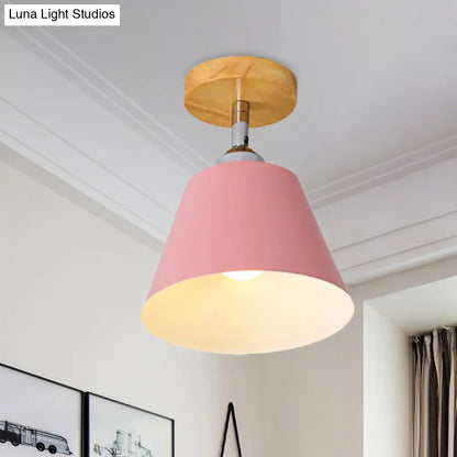 DecorBites™ DecorBites™ Sleek Pink/Gray Cone Semi Flush Mount Lighting for Modernist Balcony - Metal, 1 Light