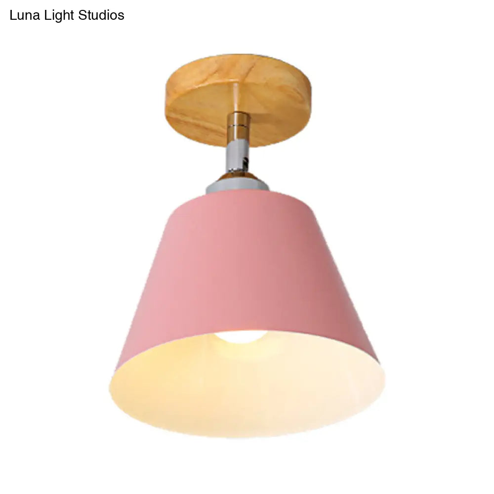 DecorBites™ DecorBites™ Sleek Pink/Gray Cone Semi Flush Mount Lighting for Modernist Balcony - Metal, 1 Light