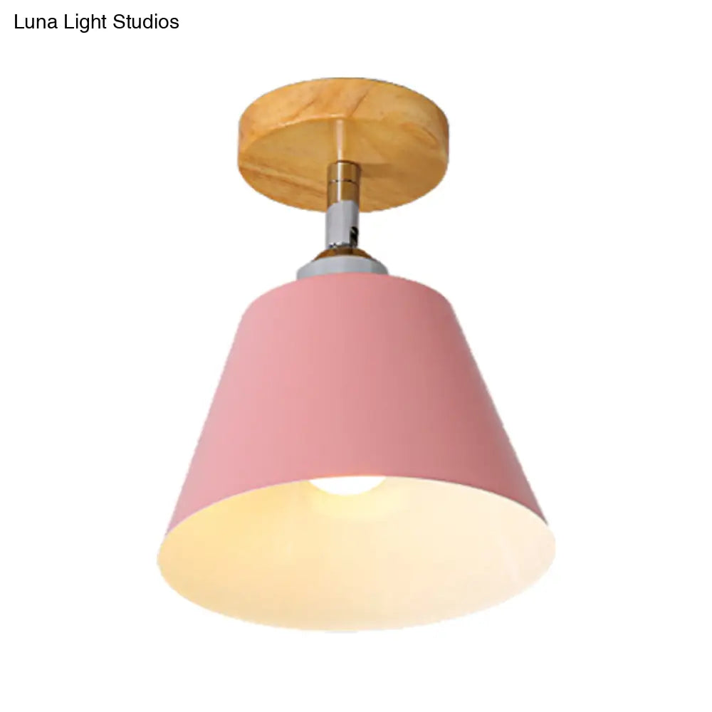 DecorBites™ DecorBites™ Sleek Pink/Gray Cone Semi Flush Mount Lighting for Modernist Balcony - Metal, 1 Light