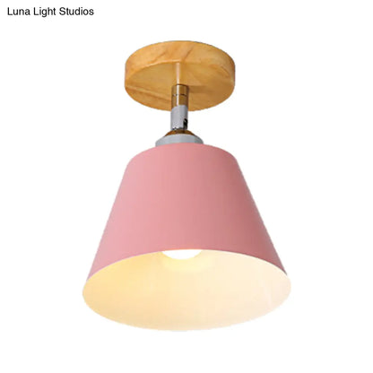 DecorBites™ DecorBites™ Sleek Pink/Gray Cone Semi Flush Mount Lighting for Modernist Balcony - Metal, 1 Light