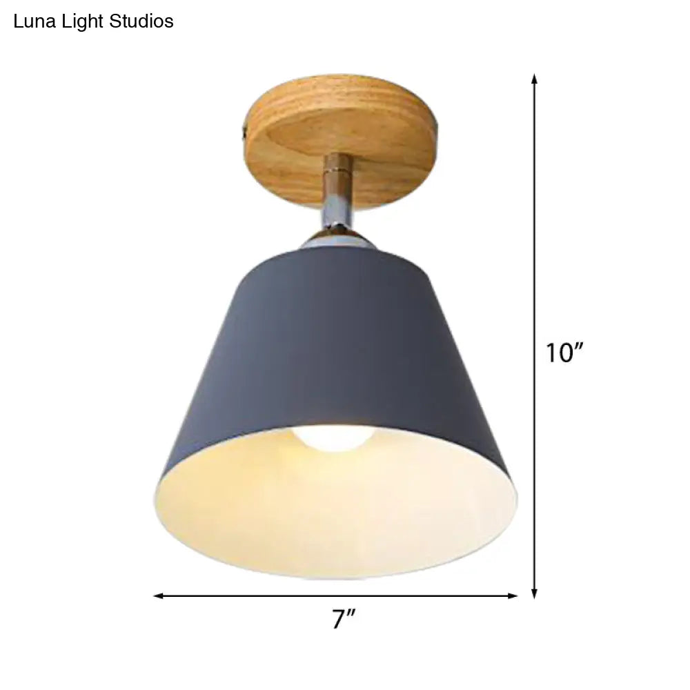 DecorBites™ DecorBites™ Sleek Pink/Gray Cone Semi Flush Mount Lighting for Modernist Balcony - Metal, 1 Light