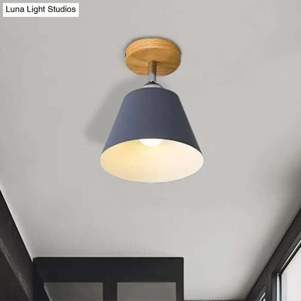 DecorBites™ DecorBites™ Sleek Pink/Gray Cone Semi Flush Mount Lighting for Modernist Balcony - Metal, 1 Light