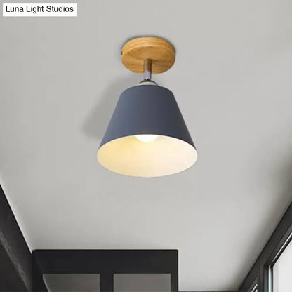 DecorBites™ DecorBites™ Sleek Pink/Gray Cone Semi Flush Mount Lighting for Modernist Balcony - Metal, 1 Light