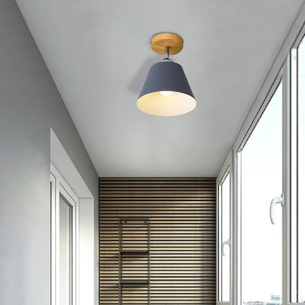 DecorBites™ DecorBites™ Sleek Pink/Gray Cone Semi Flush Mount Lighting for Modernist Balcony - Metal, 1 Light