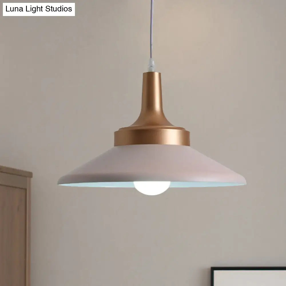 Sleek Pink Saucer Suspension Light - Minimal Metal 1-Head Ceiling Hang Fixture, 12"/14" Width