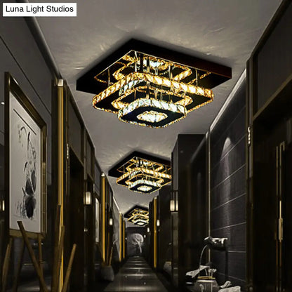DecorBites™ DecorBites™ Sleek Quad Crystal Ceiling Light - Modern Stainless Steel LED Flush Mount for Foyer