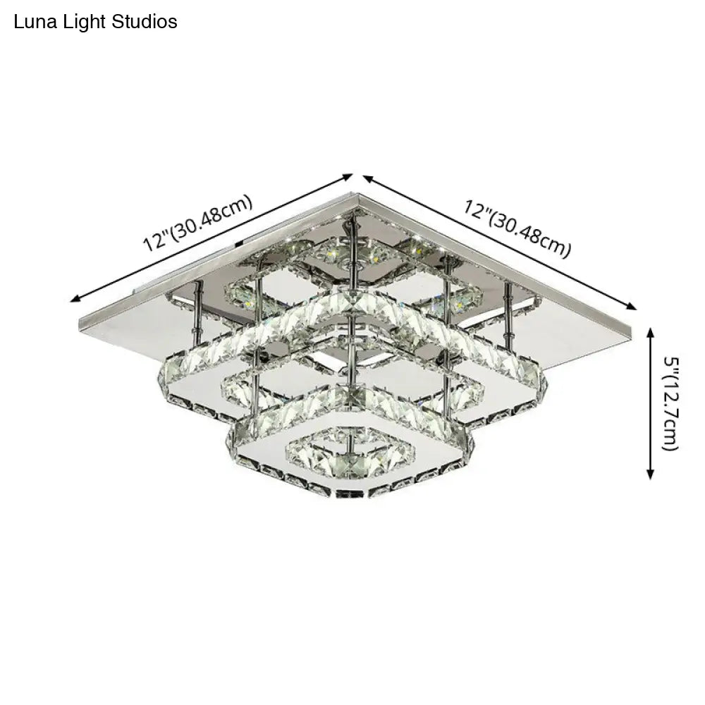DecorBites™ DecorBites™ Sleek Quad Crystal Ceiling Light - Modern Stainless Steel LED Flush Mount for Foyer