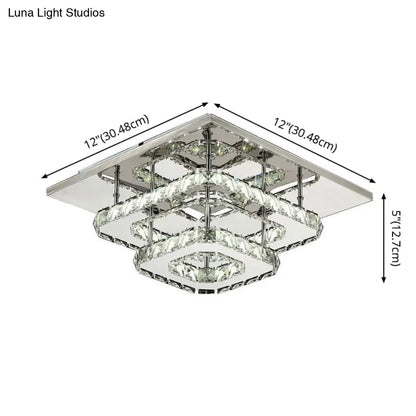 DecorBites™ DecorBites™ Sleek Quad Crystal Ceiling Light - Modern Stainless Steel LED Flush Mount for Foyer
