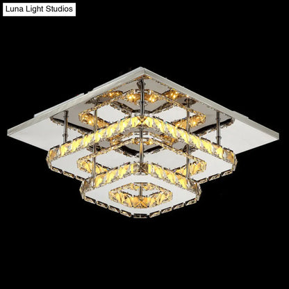 DecorBites™ DecorBites™ Sleek Quad Crystal Ceiling Light - Modern Stainless Steel LED Flush Mount for Foyer