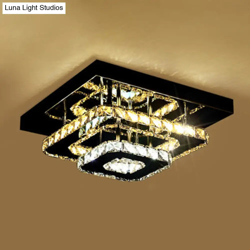 DecorBites™ DecorBites™ Sleek Quad Crystal Ceiling Light - Modern Stainless Steel LED Flush Mount for Foyer