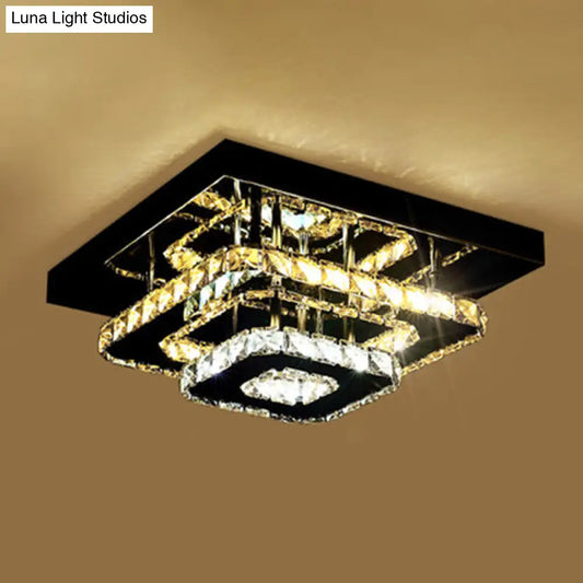 DecorBites™ DecorBites™ Sleek Quad Crystal Ceiling Light - Modern Stainless Steel LED Flush Mount for Foyer