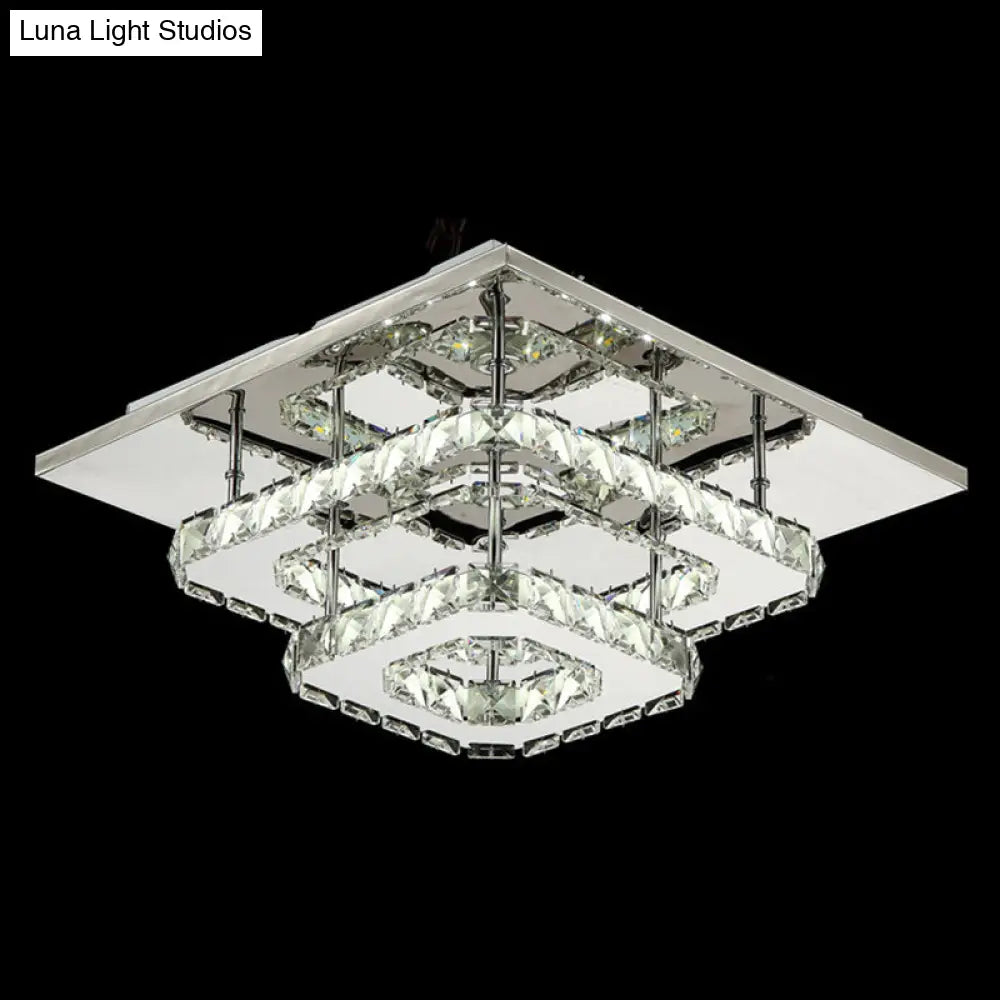 DecorBites™ DecorBites™ Sleek Quad Crystal Ceiling Light - Modern Stainless Steel LED Flush Mount for Foyer