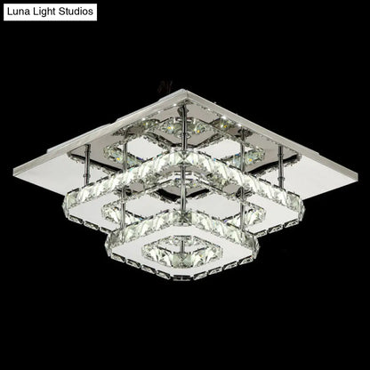 DecorBites™ DecorBites™ Sleek Quad Crystal Ceiling Light - Modern Stainless Steel LED Flush Mount for Foyer