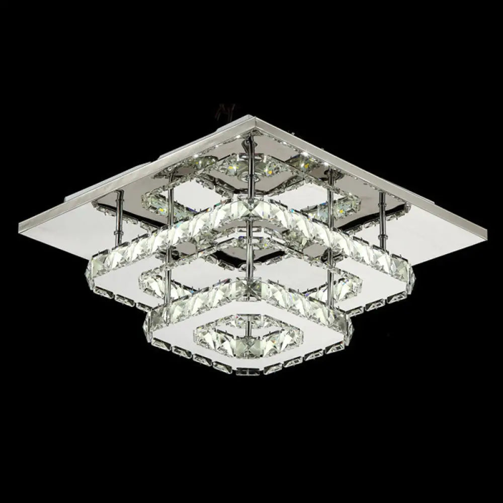 DecorBites™ DecorBites™ Sleek Quad Crystal Ceiling Light - Modern Stainless Steel LED Flush Mount for Foyer