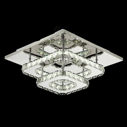 DecorBites™ DecorBites™ Sleek Quad Crystal Ceiling Light - Modern Stainless Steel LED Flush Mount for Foyer
