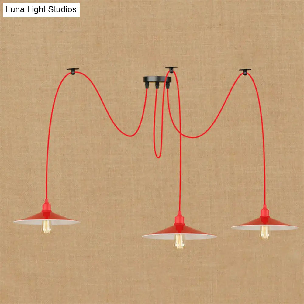 Sleek Red Metal Pendant Light for Living Room - 1 or 3-Head Swag Design