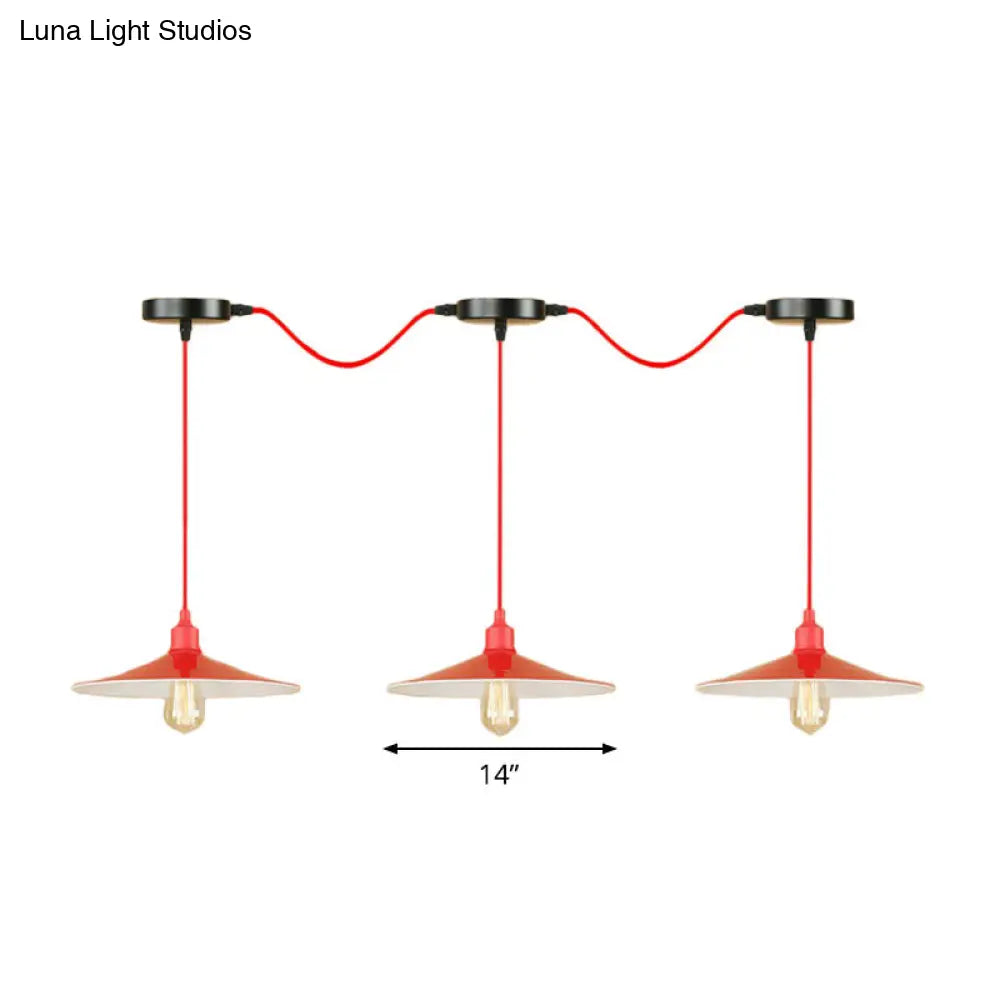 Sleek Red Metal Pendant Light for Living Room - 1 or 3-Head Swag Design