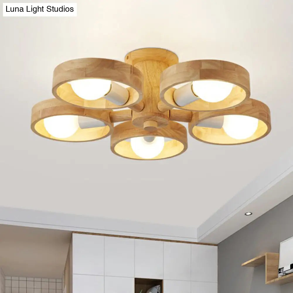 DecorBites™ DecorBites™ Sleek Ring Shaped Wooden Ceiling Light for Bedroom - Semi Flush Chandelier