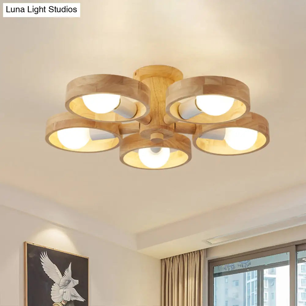 DecorBites™ DecorBites™ Sleek Ring Shaped Wooden Ceiling Light for Bedroom - Semi Flush Chandelier