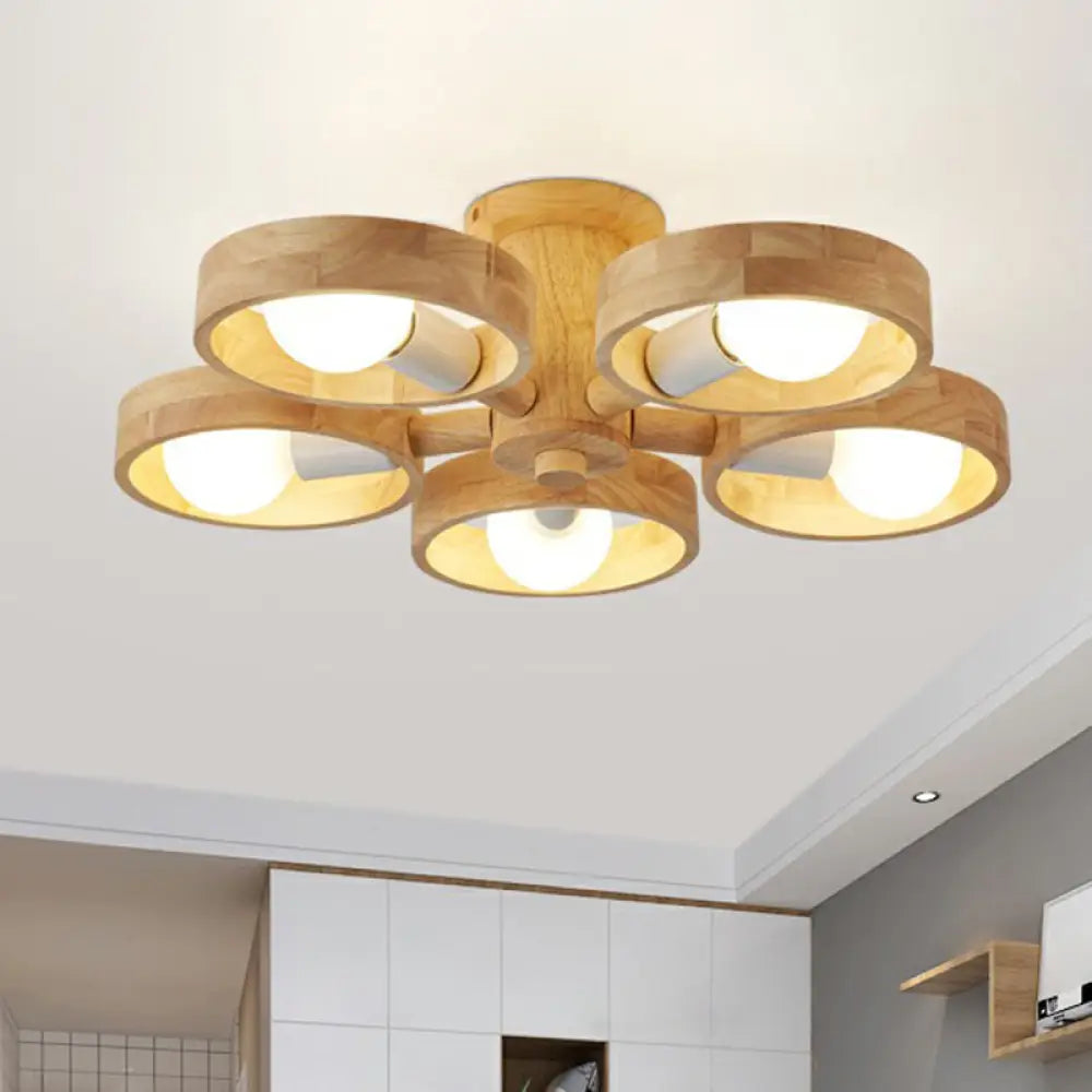 DecorBites™ DecorBites™ Sleek Ring Shaped Wooden Ceiling Light for Bedroom - Semi Flush Chandelier