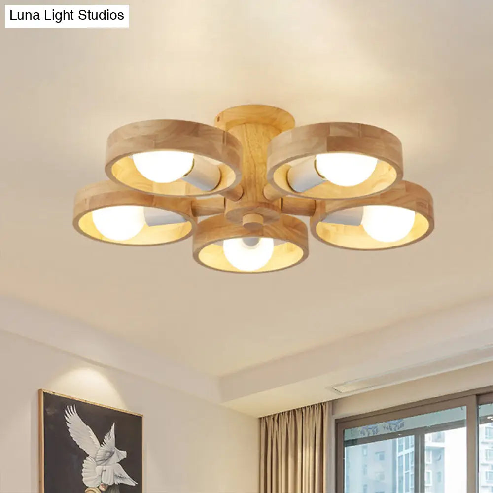 DecorBites™ DecorBites™ Sleek Ring Shaped Wooden Ceiling Light for Bedroom - Semi Flush Chandelier