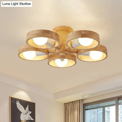 DecorBites™ DecorBites™ Sleek Ring Shaped Wooden Ceiling Light for Bedroom - Semi Flush Chandelier