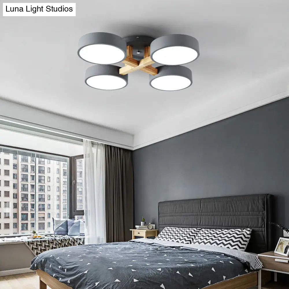 DecorBites™ DecorBites™ Sleek Round Living Room Ceiling Light: Minimalist Semi Mount Fixture with Acrylic Shade and Wood Arm