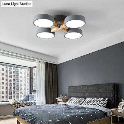 DecorBites™ DecorBites™ Sleek Round Living Room Ceiling Light: Minimalist Semi Mount Fixture with Acrylic Shade and Wood Arm