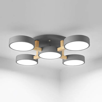DecorBites™ DecorBites™ Sleek Round Living Room Ceiling Light: Minimalist Semi Mount Fixture with Acrylic Shade and Wood Arm