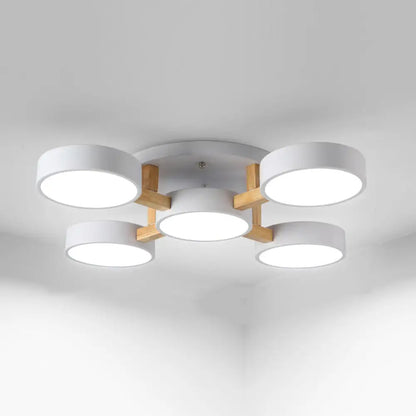 DecorBites™ DecorBites™ Sleek Round Living Room Ceiling Light: Minimalist Semi Mount Fixture with Acrylic Shade and Wood Arm