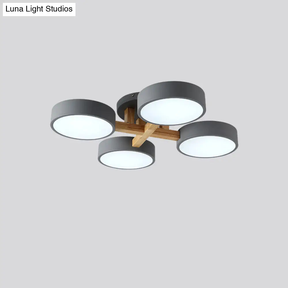DecorBites™ DecorBites™ Sleek Round Living Room Ceiling Light: Minimalist Semi Mount Fixture with Acrylic Shade and Wood Arm